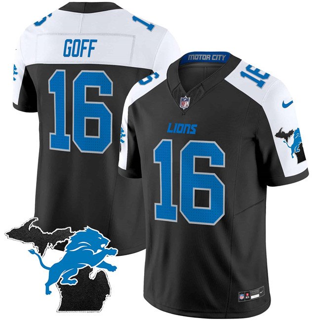 Black/White Detroit Lions #16 Jared Goff F.U.S.E. 2024 Michigan Patch Vapor Limited Stitched Jersey - DTL243