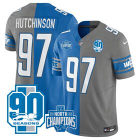 Blue/Grey Detroit Lions #97 Aidan Hutchinson Spilte 2023 F.U.S.E. 90th Anniversary NFC North Division Champions Vapor Untouchable Limited Stitched Jersey - DTL288