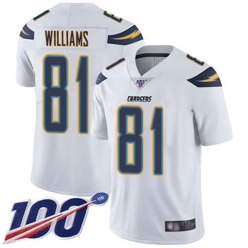 Nike Chargers #81 Mike Williams White Stitched NFL 100th Season Vapor Limited Jersey - LCJ258