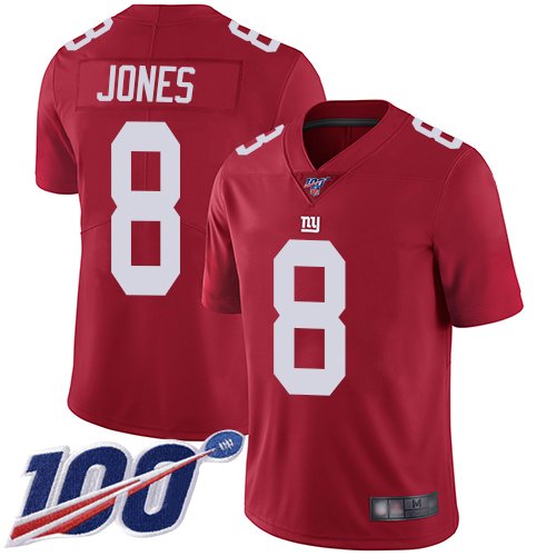 Nike Giants #8 Daniel Jones Red Alternate Stitched NFL 100th Season Vapor Limited Jersey - NYG255