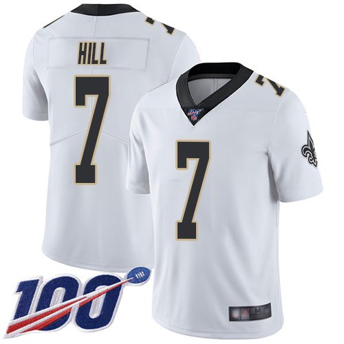 Nike Saints #7 Taysom Hill White Stitched NFL 100th Season Vapor Limited Jersey - NOS179