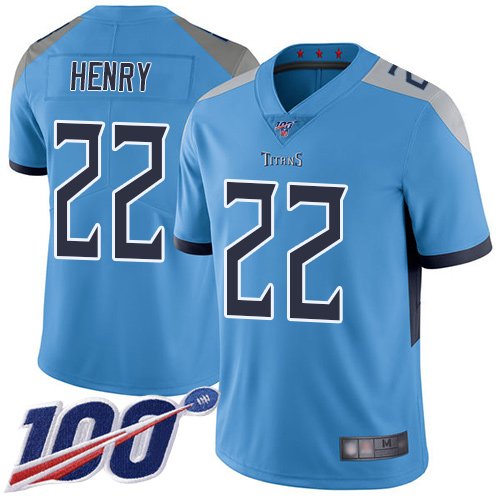 Nike Titans #22 Derrick Henry Light Blue Alternate Stitched NFL 100th Season Vapor Limited Jersey - TNT14