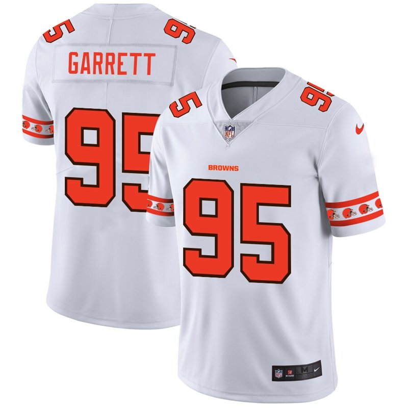 Cleveland Browns #95 Myles Garrett Nike White Team Logo Vapor Limited NFL Jersey - CLB120