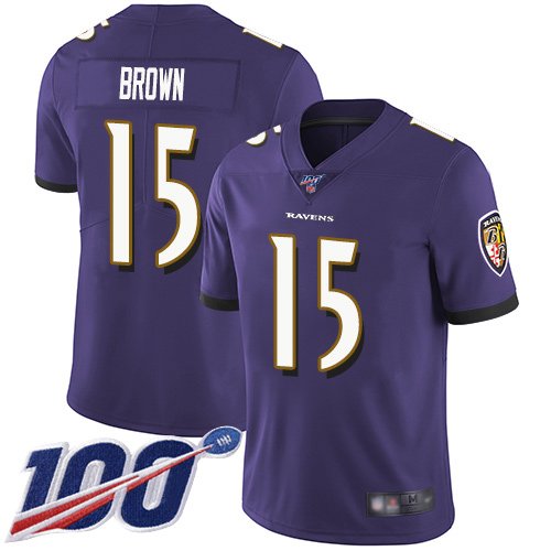 Nike Ravens #15 Marquise Brown Purple Team Color Stitched NFL 100th Season Vapor Limited Jersey - BRJ297