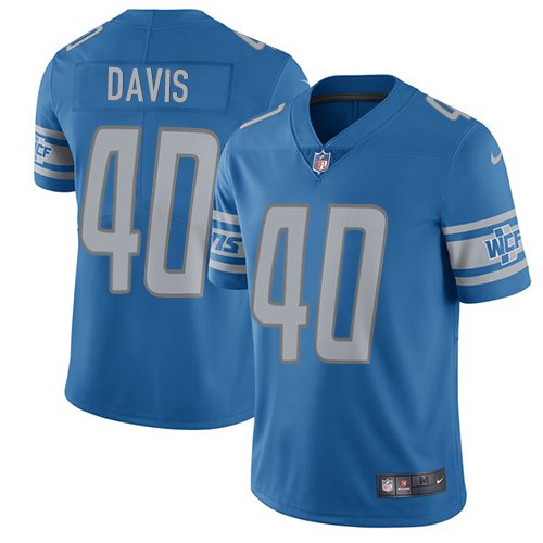 Nike Lions #40 Jarrad Davis Blue Team Color Stitched NFL Vapor Untouchable Limited Jersey - DTL301
