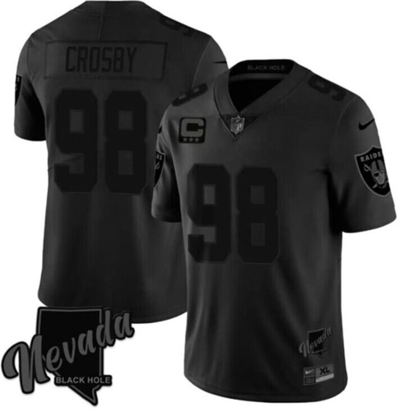 Black Las Vegas Raiders #98 Maxx Crosby 3-Star C patch Vapor Untouchable Stitched Football Jersey - LVR150