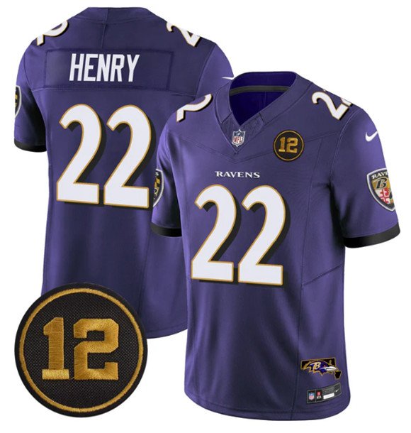 Purple Baltimore Ravens #22 Derrick Henry 2025 F.U.S.E. Jacoby Jones Patch Vapor Limited Football Jersey - BRJ180