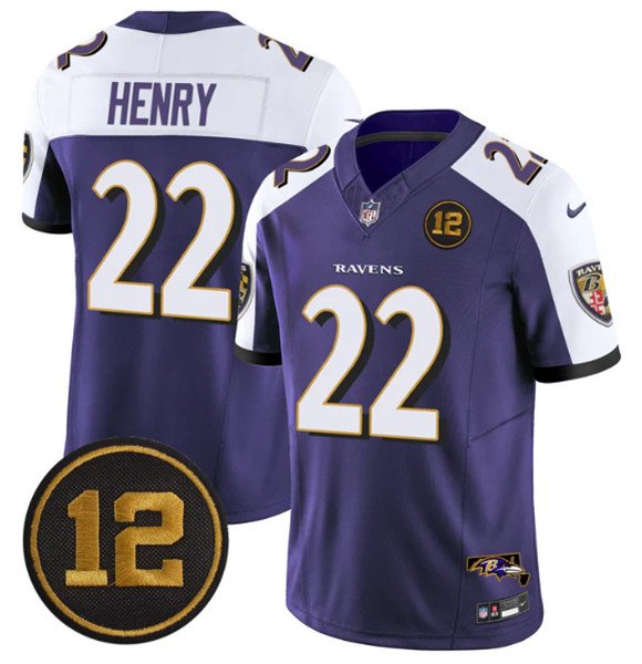 Purple Baltimore Ravens #22 Derrick Henry Alternate 2025 F.U.S.E. Jacoby Jones Patch Vapor Limited Football Jersey - BRJ202