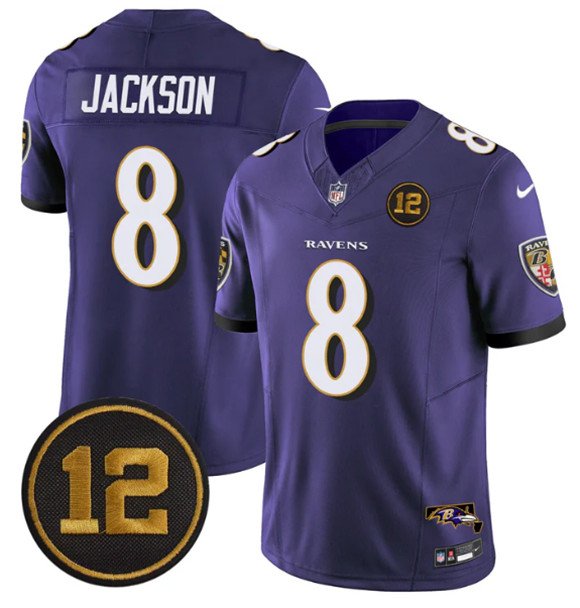 Purple Baltimore Ravens #8 Lamar Jackson 2025 F.U.S.E. Jacoby Jones Patch Vapor Limited Football Jersey - BRJ102