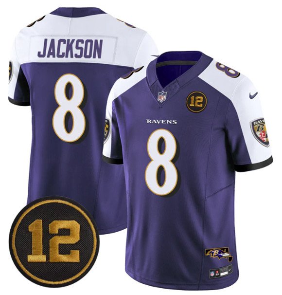 Purple Baltimore Ravens #8 Lamar Jackson Alternate 2025 F.U.S.E. Jacoby Jones Patch Vapor Limited Football Jersey - BRJ147