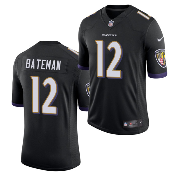 Black Baltimore Ravens #12 Rashod Bateman 2021 Vapor Untouchable Limited Stitched Jersey - BRJ105