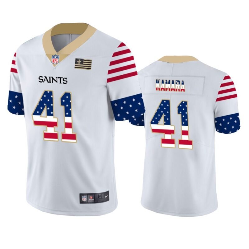 New Orleans Saints #41 Alvin Kamara White Nike Team Logo USA Flag Vapor Untouchable Limited NFL Jersey - NOS131