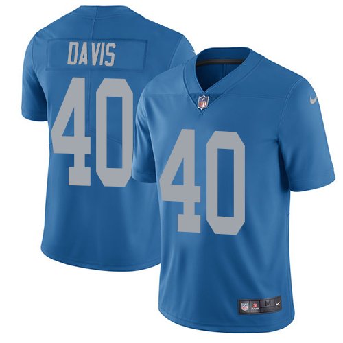 Nike Lions #40 Jarrad Davis Blue Throwback Stitched NFL Vapor Untouchable Limited Jersey - DTL244