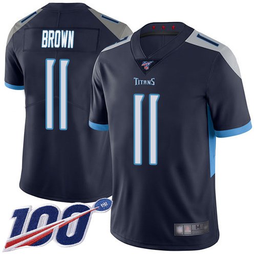 Nike Titans #11 A.J. Brown Navy Blue Team Color Stitched NFL 100th Season Vapor Limited Jersey - TNT150