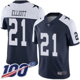 Nike Cowboys #21 Ezekiel Elliott Navy Blue Thanksgiving Stitched NFL 100th Season Vapor Throwback Limited Jersey - DLC50