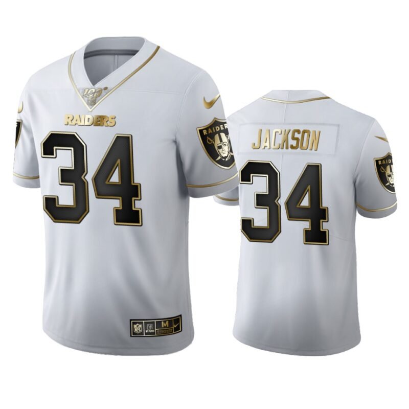 Las Vegas Raiders #34 Bo Jackson Nike White Golden Edition Vapor Limited NFL 100 Jersey - LVR164