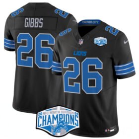 Black Detroit Lions #26 Jahmyr Gibbs 2024 NFC North Champions F.U.S.E. Vapor Limited Stitched Jersey - DTL138