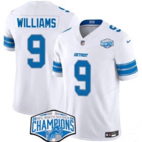 White Detroit Lions #9 Jameson Williams 2024 NFC North Champions F.U.S.E. Vapor Limited Stitched Jersey - DTL229