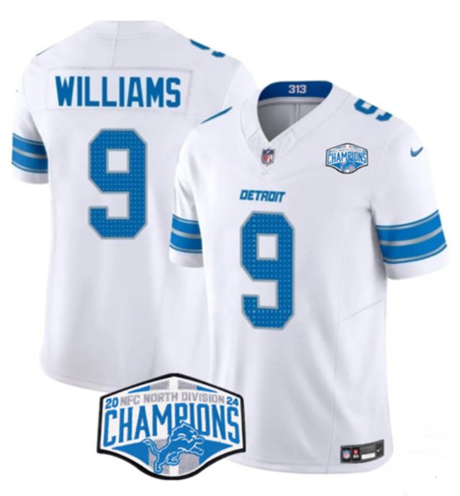 White Detroit Lions #9 Jameson Williams 2024 NFC North Champions F.U.S.E. Vapor Limited Stitched Jersey - DTL229
