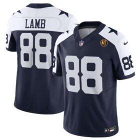 Navy Dallas Cowboys #88 CeeDee Lamb 2023 F.U.S.E. With John Madden Patch Thanksgiving Vapor Limited Stitched Football Jersey - DLC100