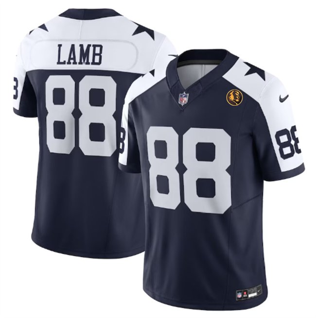 Navy Dallas Cowboys #88 CeeDee Lamb 2023 F.U.S.E. With John Madden Patch Thanksgiving Vapor Limited Stitched Football Jersey - DLC100