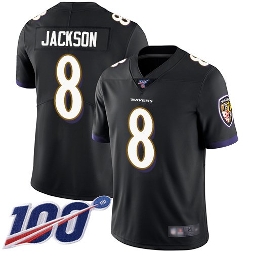 Nike Ravens #8 Lamar Jackson Black Alternate Stitched NFL 100th Season Vapor Limited Jersey - BRJ182