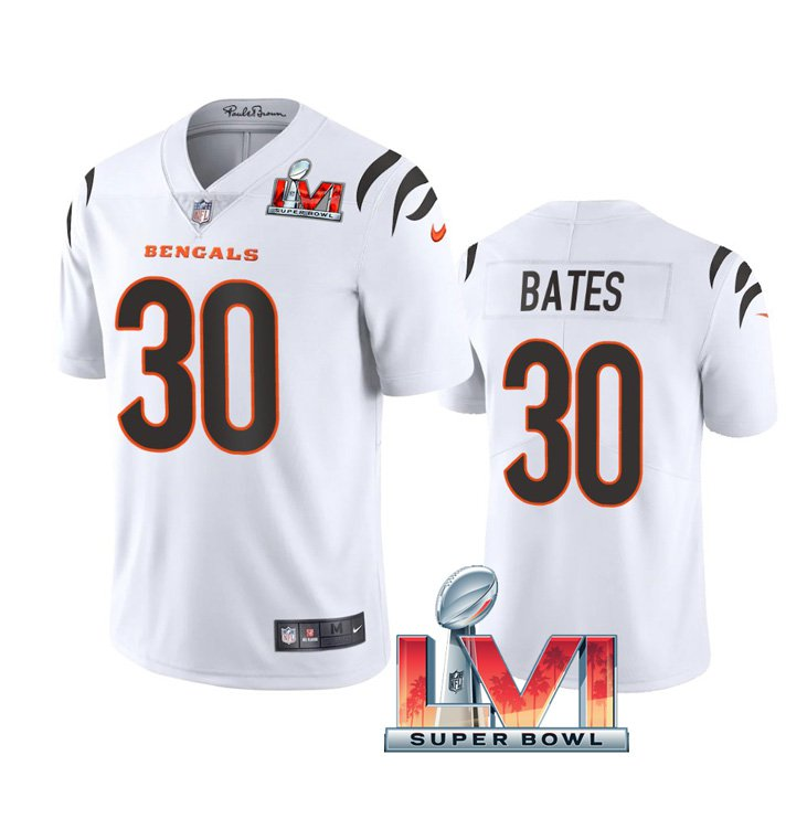 White Cincinnati Bengals #30 Jessie Bates 2022 Super Bowl LVI Vapor Limited Stitched Jersey - CCB279