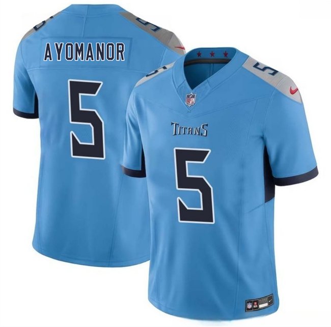 Blue Tennessee Titans #5 Elic Ayomanor 2025 Draft F.U.S.E. Vapor Limited Stitched Football Jersey - TNT147