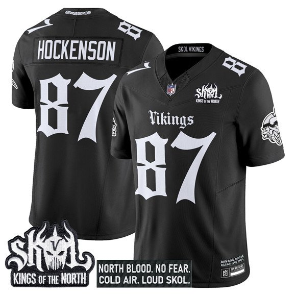 Black Minnesota Vikings #87 T.J. Hockenson 2025 F.U.S.E. Kings of the North Patch 'Gothic Norseblood Edition' Vapor Untouchable Limited Stitched Football Jersey - MVJ124