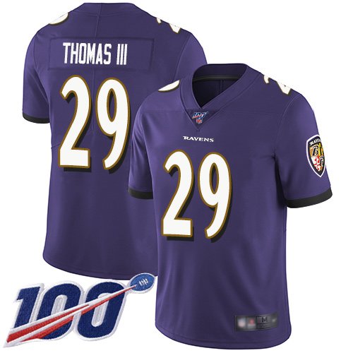 Nike Ravens #29 Earl Thomas III Purple Team Color Stitched NFL 100th Season Vapor Limited Jersey - BRJ229