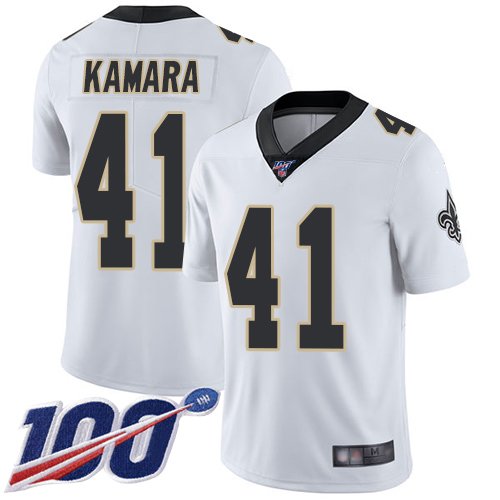 Nike Saints #41 Alvin Kamara White Stitched NFL 100th Season Vapor Limited Jersey - NOS225