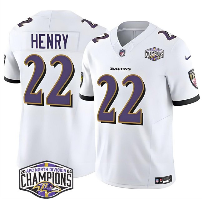 White Baltimore Ravens #22 Derrick Henry F.U.S.E 2024 AFC North Division Champions Vapor Limited Football Jersey - BRJ240