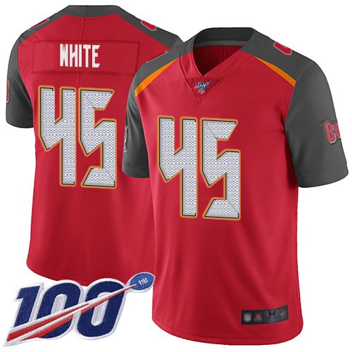 Nike Buccaneers #45 Devin White Red Team Color Stitched NFL 100th Season Vapor Limited Jersey - TBB142