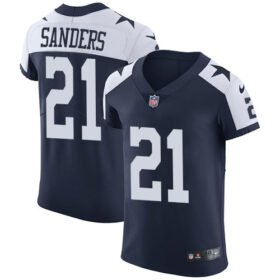 Nike Cowboys #21 Deion Sanders Navy Blue Thanksgiving Stitched NFL Vapor Untouchable Throwback Elite Jersey - DLC59