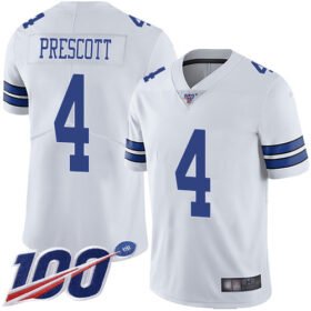 Nike Cowboys #4 Dak Prescott White Stitched NFL 100th Season Vapor Limited Jersey - DLC269