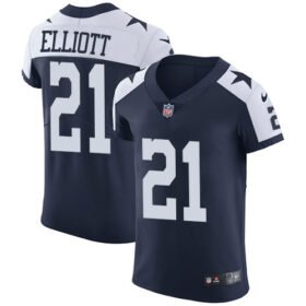 Nike Cowboys #21 Ezekiel Elliott Navy Blue Thanksgiving Stitched NFL Vapor Untouchable Throwback Elite Jersey - DLC19
