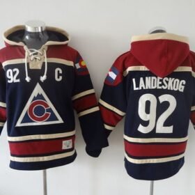 Avalanche #92 Gabriel Landeskog Navy Blue Sawyer Hooded Sweatshirt Stitched NHL Jersey - AVS131
