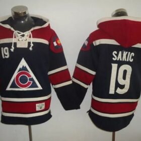 Avalanche #19 Joe Sakic Navy Blue Sawyer Hooded Sweatshirt Stitched NHL Jersey - AVS68