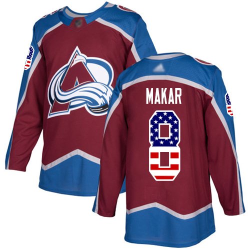 Adidas Avalanche #8 Cale Makar Burgundy Home Authentic USA Flag Stitched NHL Jersey - AVS179
