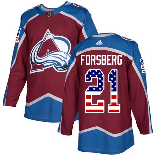 Adidas Avalanche #21 Peter Forsberg Burgundy Home Authentic USA Flag Stitched NHL Jersey - AVS04