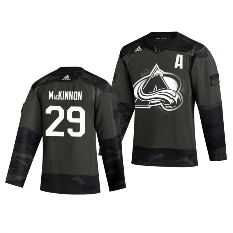 Colorado Avalanche #29 Nathan MacKinnon Adidas 2019 Veterans Day Authentic Practice NHL Jersey Camo - AVS58