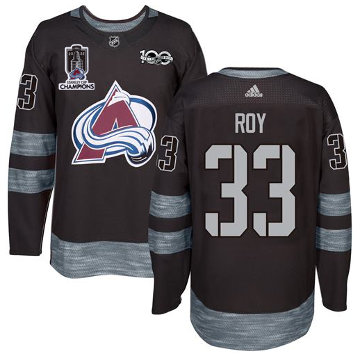 Colorado Avalanche #33 Patrick Roy Black 1917-2017 Black Stanley Cup Champions Patch 100th Anniversary Stitched NHL Jersey - AVS112