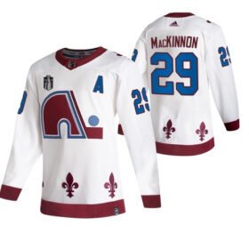 White Colorado Avalanche #29 Nathan MacKinnon 2022 Stanley Cup Final Patch Reverse Retro Stitched Jersey - AVS113