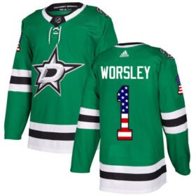 Adidas Stars #1 Gump Worsley Green Home Authentic USA Flag Stitched NHL Jersey - DLS52