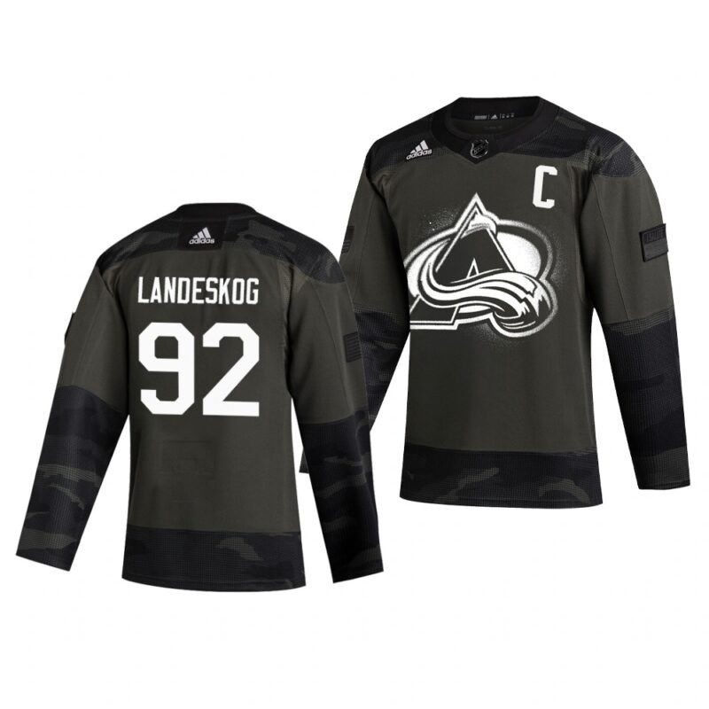 Colorado Avalanche #92 Gabriel Landeskog Adidas 2019 Veterans Day Authentic Practice NHL Jersey Camo - AVS01