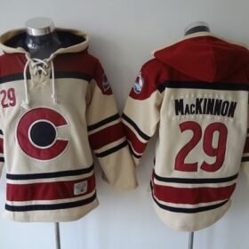 Avalanche #29 Nathan MacKinnon Cream Sawyer Hooded Sweatshirt Stitched NHL Jersey - AVS163
