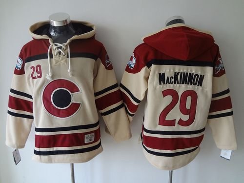 Avalanche #29 Nathan MacKinnon Cream Sawyer Hooded Sweatshirt Stitched NHL Jersey - AVS163