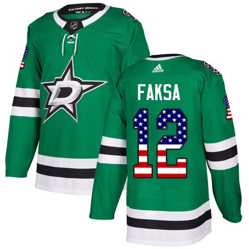 Adidas Stars #12 Radek Faksa Green Home Authentic USA Flag Stitched NHL Jersey - DLS214