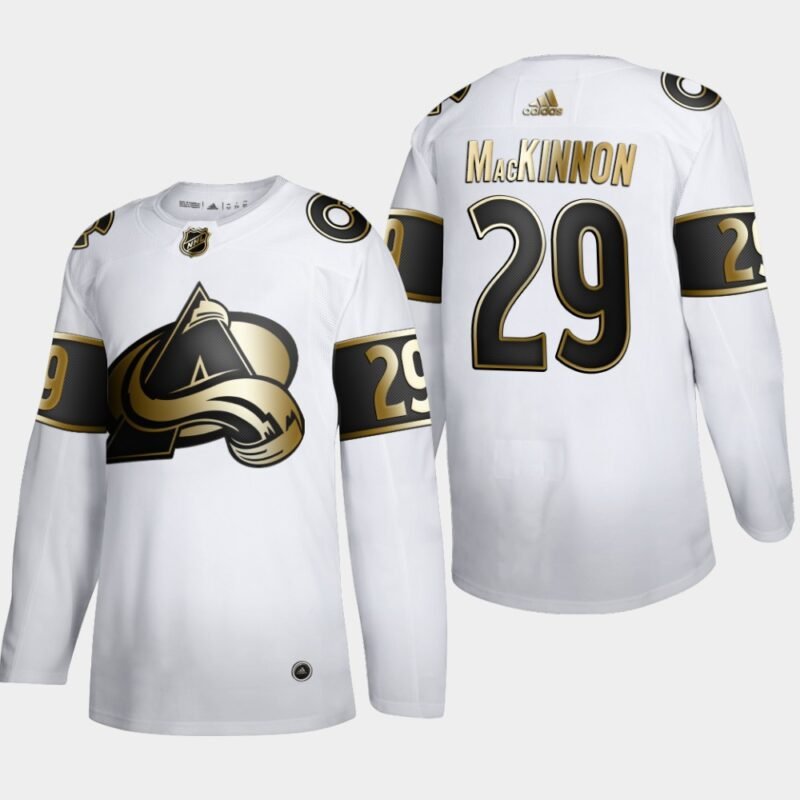 Colorado Avalanche #29 Nathan MacKinnon Adidas White Golden Edition Limited Stitched NHL Jersey - AVS308