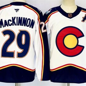 White Colorado Avalanche #29 Nathan MacKinnon Alternate With A Patch Reverse Retro Stitched Jersey - AVS46